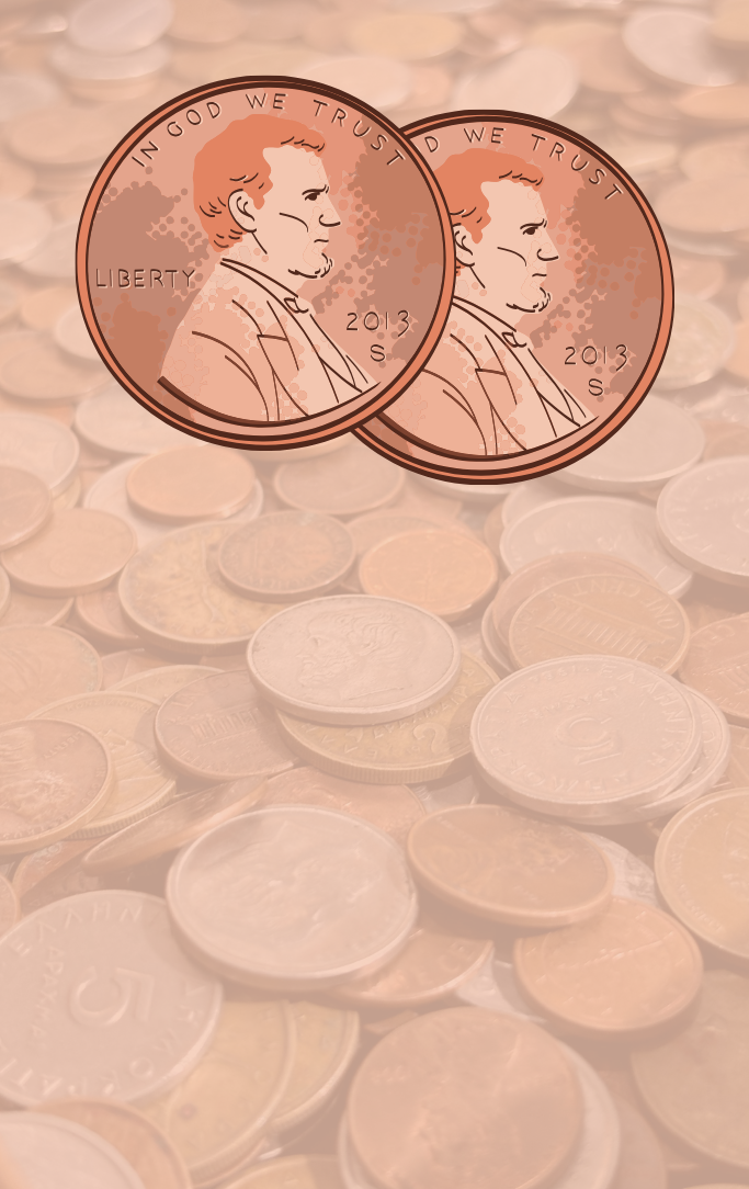 two pennies graphic with other coins in the background