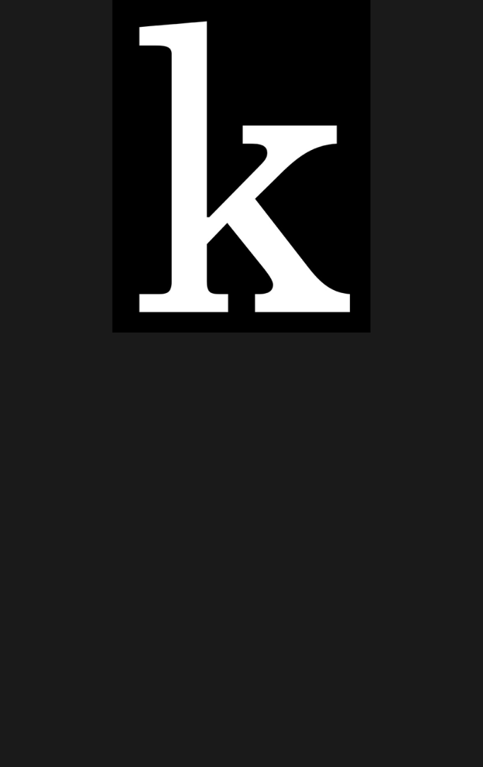 white letter "K" with black background