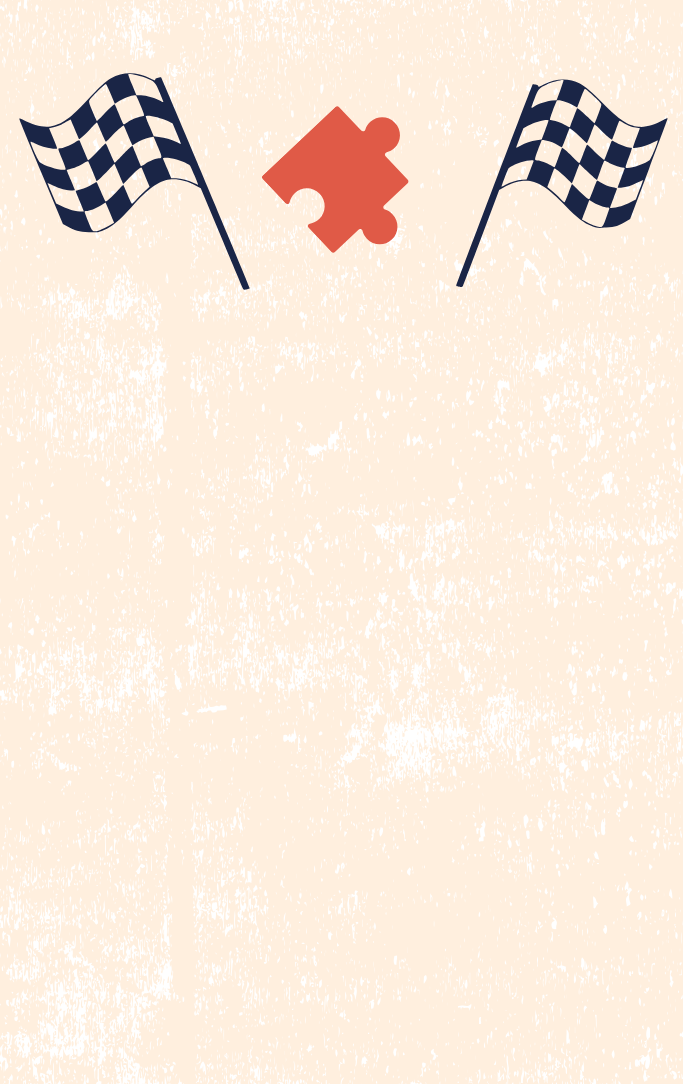 Orange puzzle piece between two racing flags