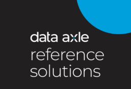black background, blue circle in top right corner, white text reading "data axle reference solutions"