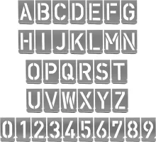 26 letter stencils and 10 number stencils