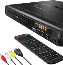 DVD player with digital screen, remote, and AV cords