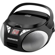 black CD player with handle