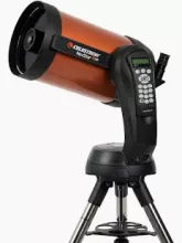 orange and black telescope with legs