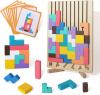 Wooden puzzle game with blocks and cards