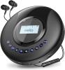 black portable CD player with two plug-in ear buds