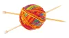 colorful yarn ball with two knitting needles