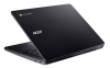 Half opened Chromebook laptop with branding on the front