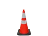 Orange and white striped traffic cone standing by itself
