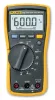 Yellow and gray fluke multimeter with a central dial, buttons, and outlets